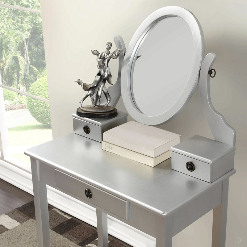 Ensemble coiffeuse et tabouret de maquillage, Argent