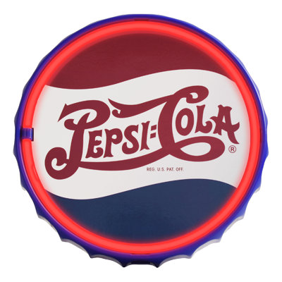 Licensed Pepsi Cola Bottle Cap LED Neon Rope Sign 12" Round Vintage Light Up Wall Decor Retro Soda Logo for Man Cave Bar Garage Game Room USB Powered Neon Wall Art