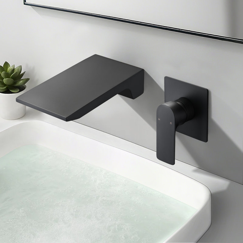 Matte Black Wall Mount Waterfall Bathroom Faucet