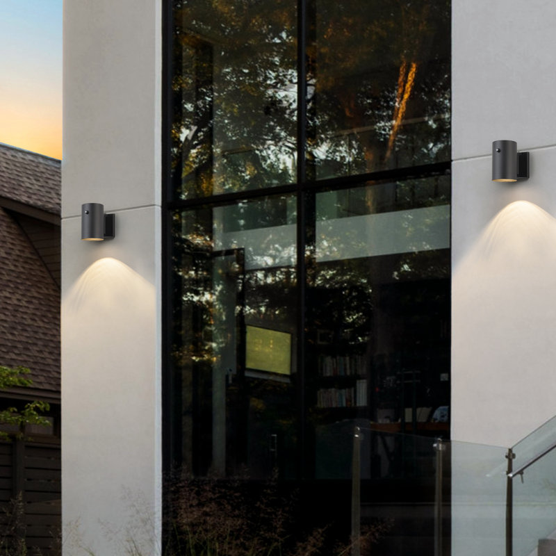 Black Aluminum Dusk To Dawn Cylinder Outdoor Wall Lantern Sconce (2-pack)