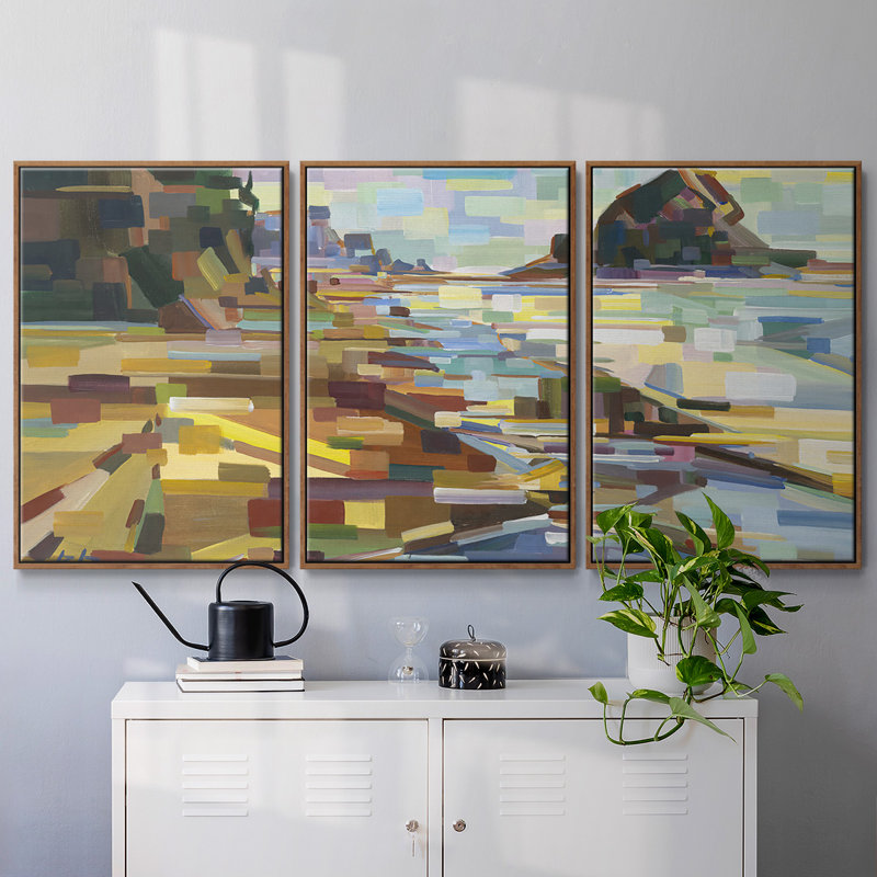 " Yellow;Brown;Blue " 3 - Pieces, 36" H x 75" W x 2" D, Walnut
