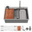 Évier de cuisine à cascade encastrée 33 po - 33 po x 22 po x 10 po à évier simple en acier inoxydable de calibre 16 avec poste de travail et robinet lavable