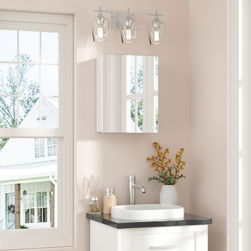 Husai Recessed or Surface Mount Aluminum Frameless Medicine Cabinet With Mirrored Door and Adjustable Shelves, White
