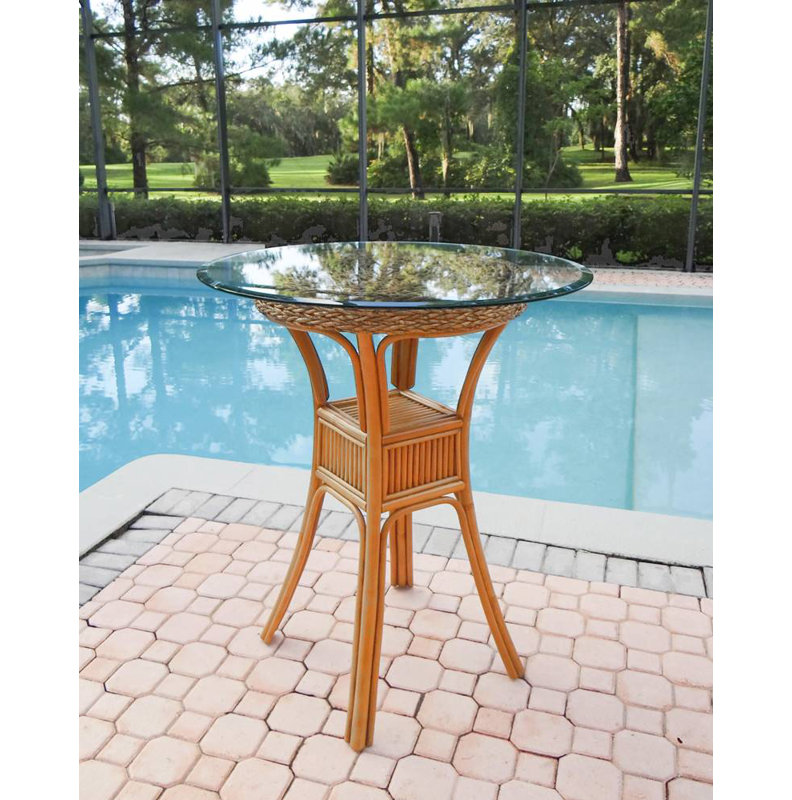 Dastyn Round Glass Top Dining Table, Antique Honey