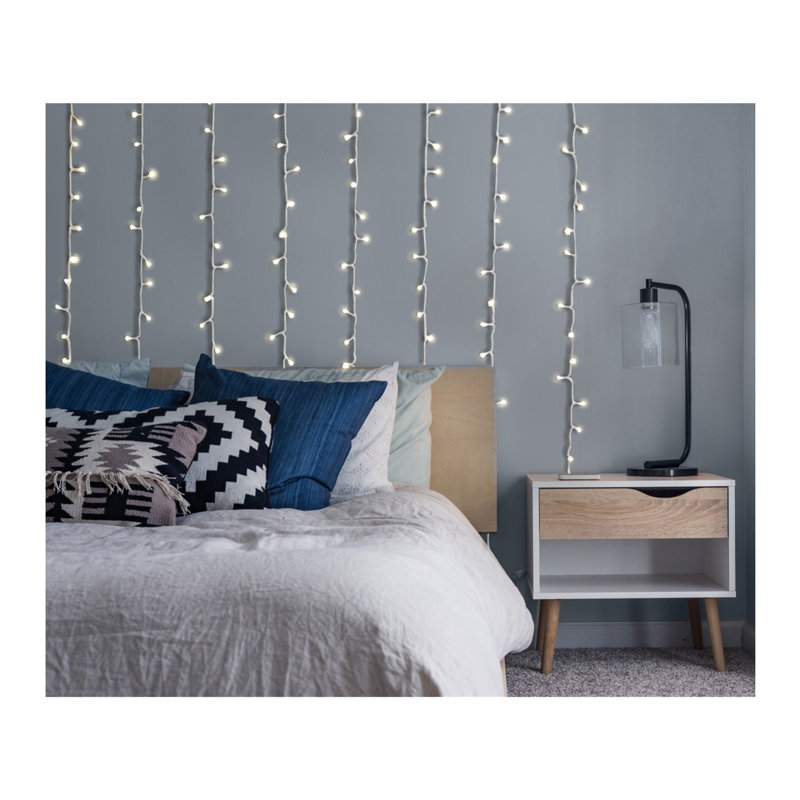 ProductWorks Indoor/Outdoor 300 LED-Faceted Berry String Light Curtain with 8-Function Controller, 6.5ft x 10ft, White