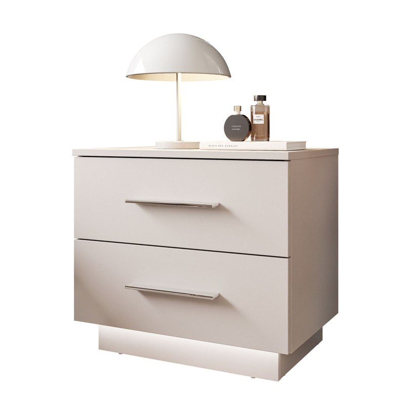 2 Drawer Catrien Bedside Table, Cashmere/Chrome