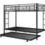 Lit simple superposé au-dessus d'un lit gigogne, structure en métal noir, lit gigogne polyvalent relaxant noir, repos pratique-595609094