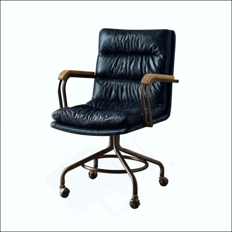 Chaise de bureau en cuir fleur, Bleu
