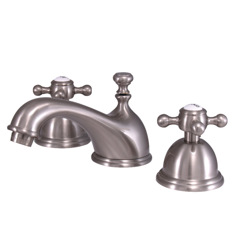 Kingston Brass Vintage Two-Handle 3-Hole Deck Mount Widespread Bathroom Faucet with Brass Pop-Up Drain, Brushed Nickel