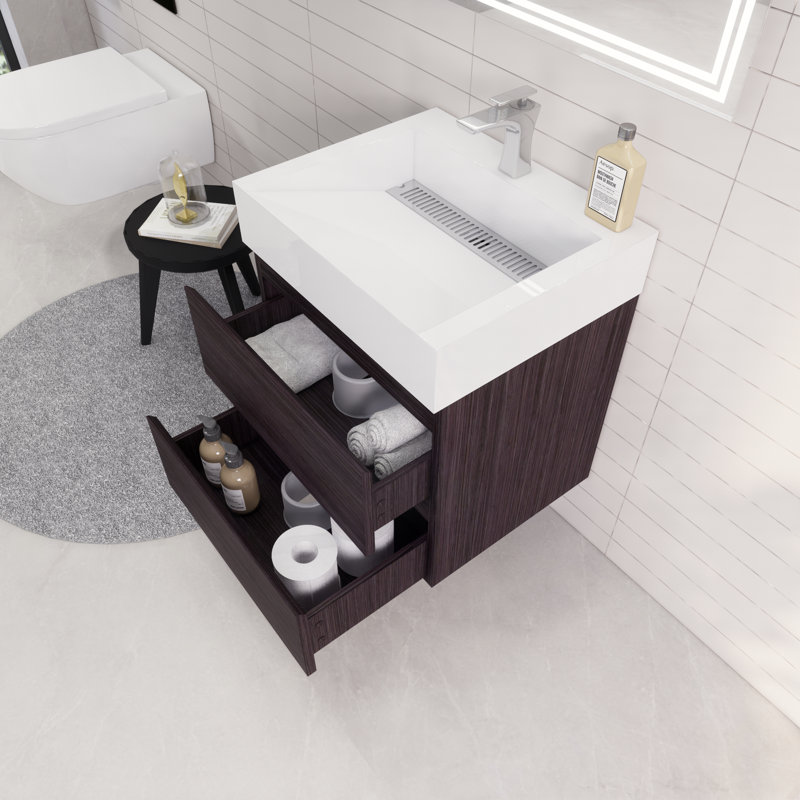 Babajide Bathroom Vanity with Acrylic Top, Dark Gray/Oak