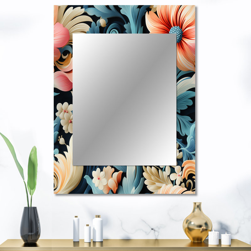 Motif botanique à motif cachemire bleu et rose, 40 po x 30 po
