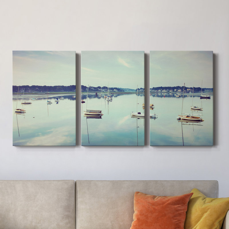 Cape Ann Marina - ensemble de 3 reproductions sur toiles tendues, H 60 po x l 120 po x P 1 po