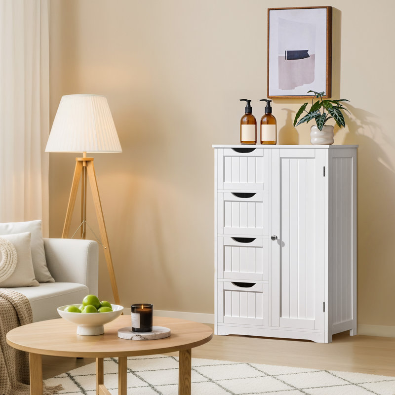 Grande armoire de plancher de salle de bain en bois Jalieah, Blanc, H 32,5 po x l 22 po x P 12 po