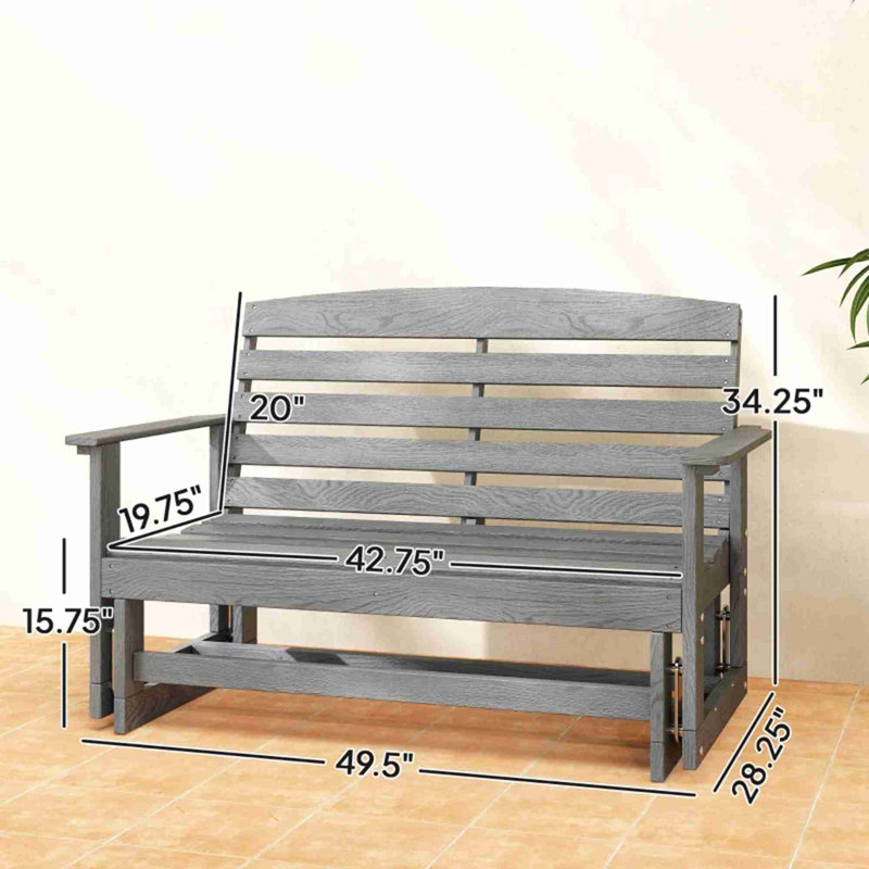 Weather-Resistant HDPE Outdoor Glider Bench, Gray