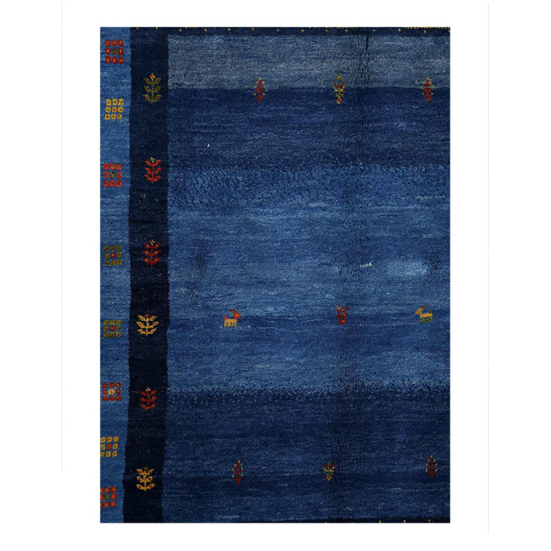Navy Blue Fine Hand knotted Persian Gabbeh 4'11'' X 6'11''