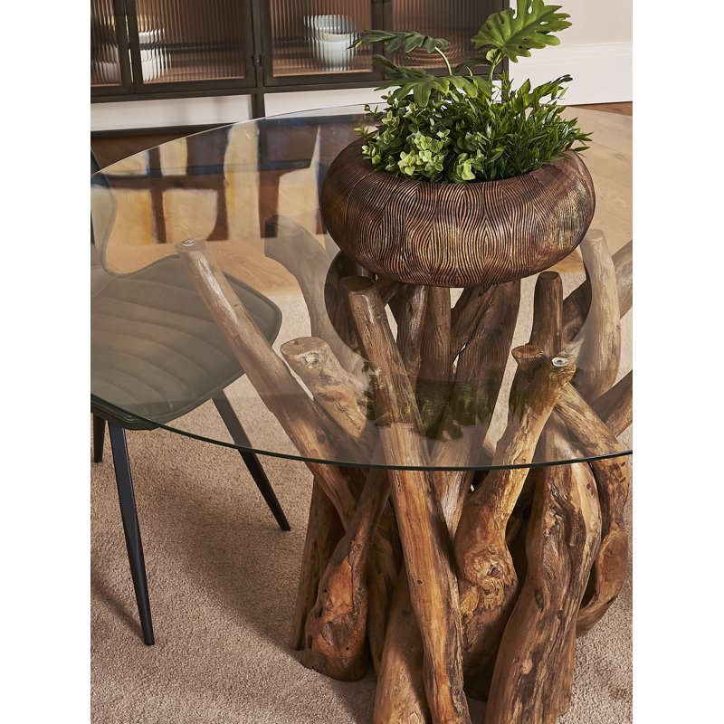 Sandbach Round Glass Top Solid Wood Base Dining Table