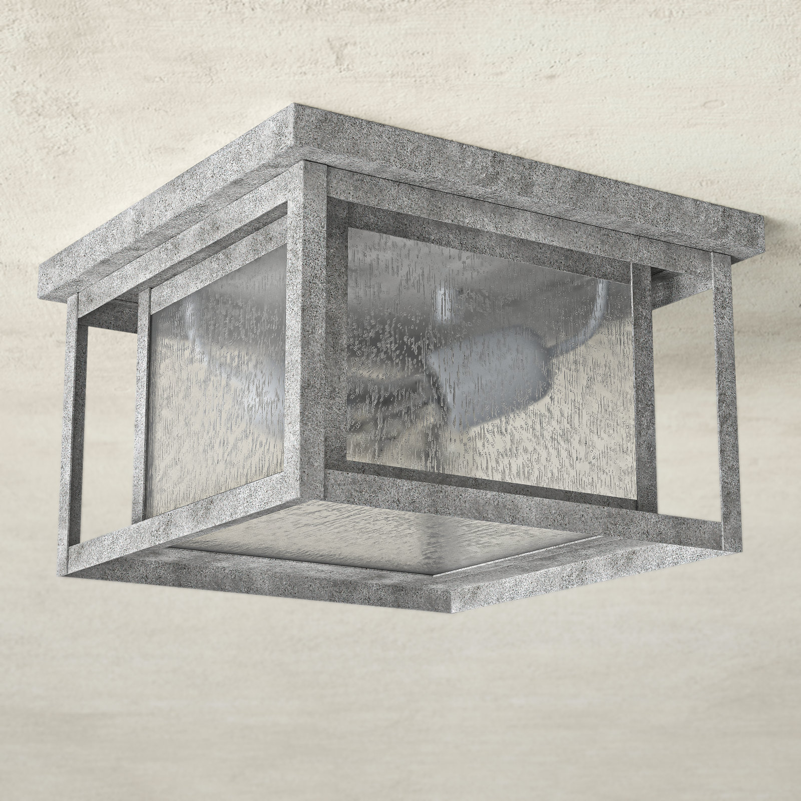 Vermont Seeded Square Outdoor Flush Mount, Weathered Pewter