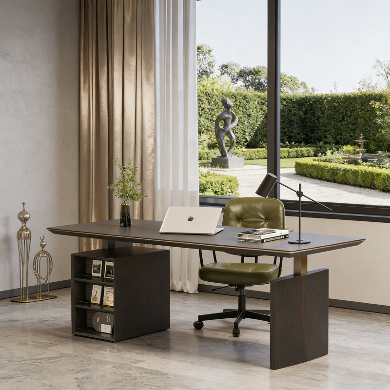 Bureau debout à hauteur réglable avec armoire à tiroirs Italian Luxury Brown, H 28,35 po x l 86,61 po x P 33,46 po