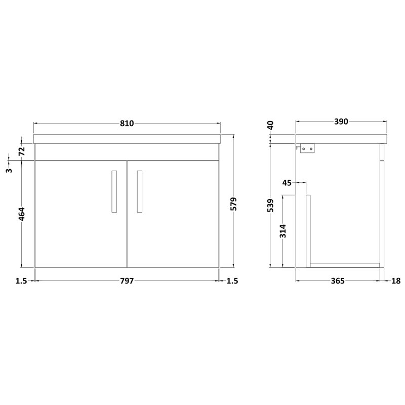 810mm Single Bathroom Vanity with Integrated Ceramic Basin, Gloss White