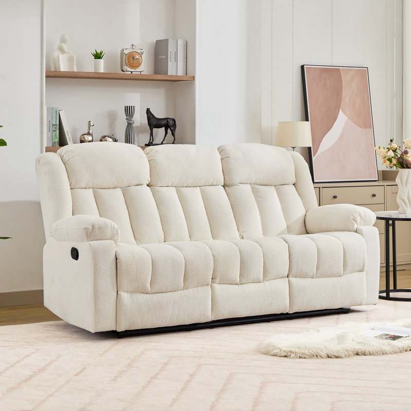 Berroa 3 Seat Recliner Sofa with Central Console, Cream