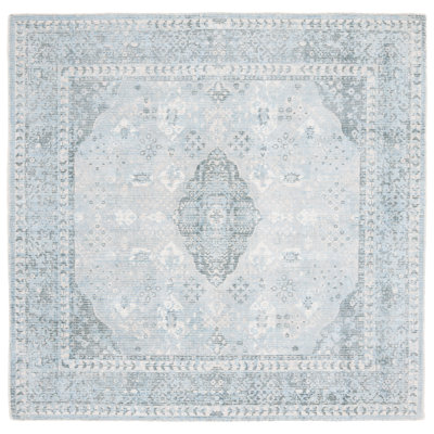 Tapis oriental gris / bleu clair en laine / viscose tissé à la main Panola