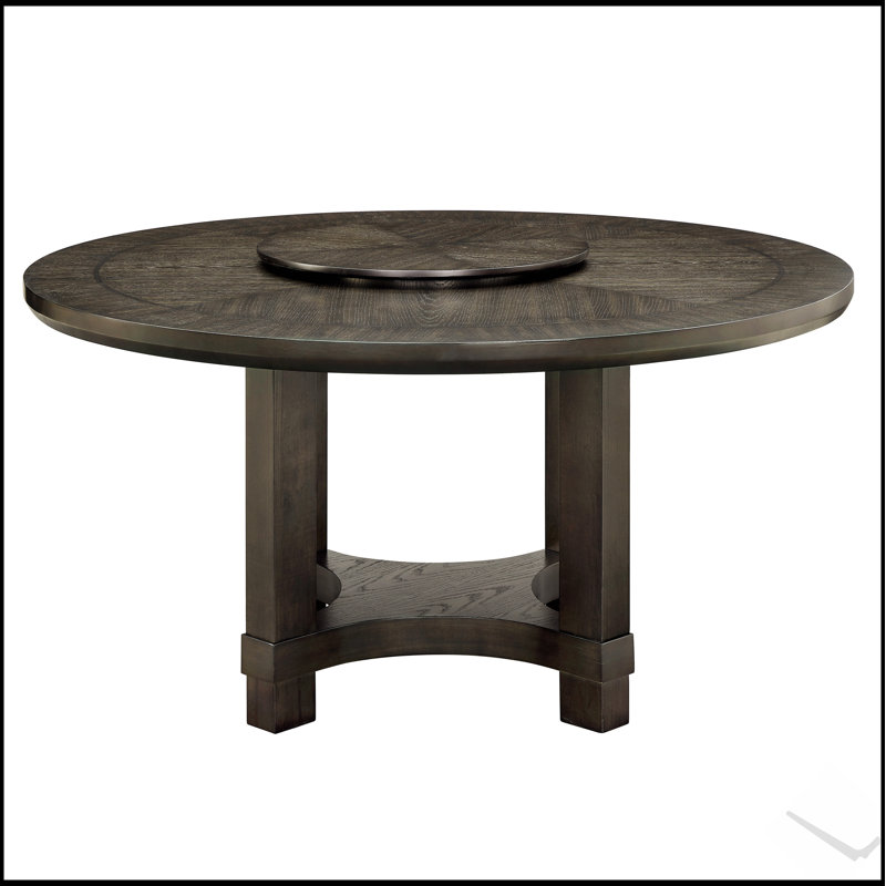 Table de salle à manger à piédestal simple en bois avec plateau tournant, finition brun foncé pour une salle à manger élégante et fonctionnelle