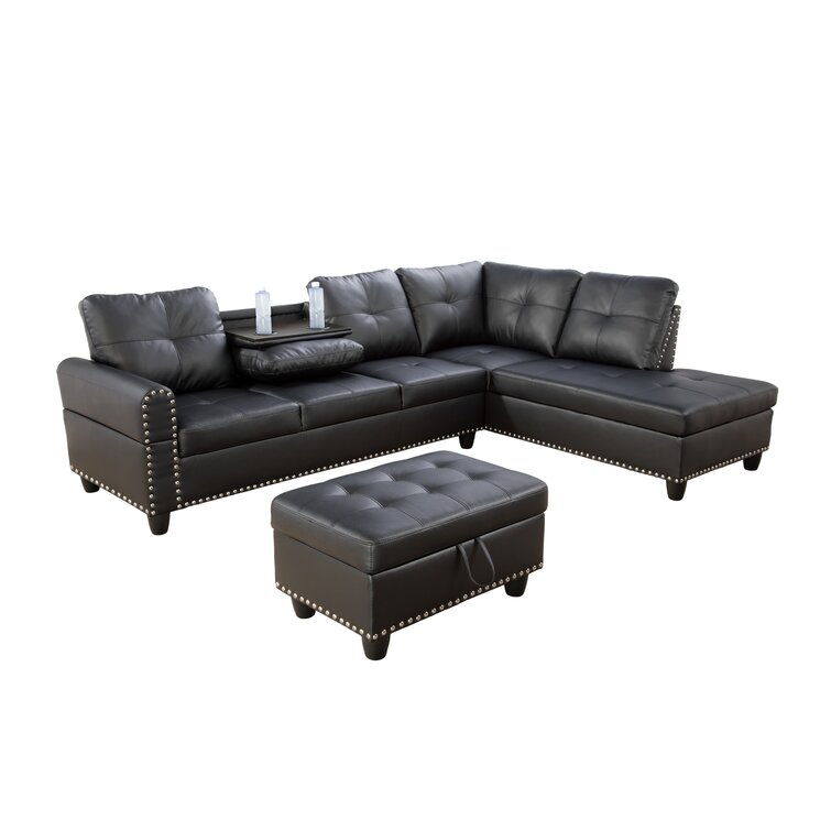 ((Box 1 of 3 only)) Adebisi 97.2" Wide Faux Leather Corner Sectional with Ottoman