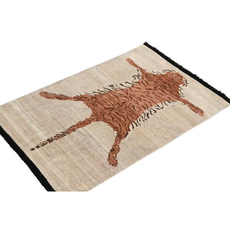 Classic Contemporary Tiger Rug In Beige-Brown, Orange, Rectangle 9' x 12'