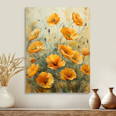 «Yellow Poppies Whispers Of Joy I» - Art mural coquelicots