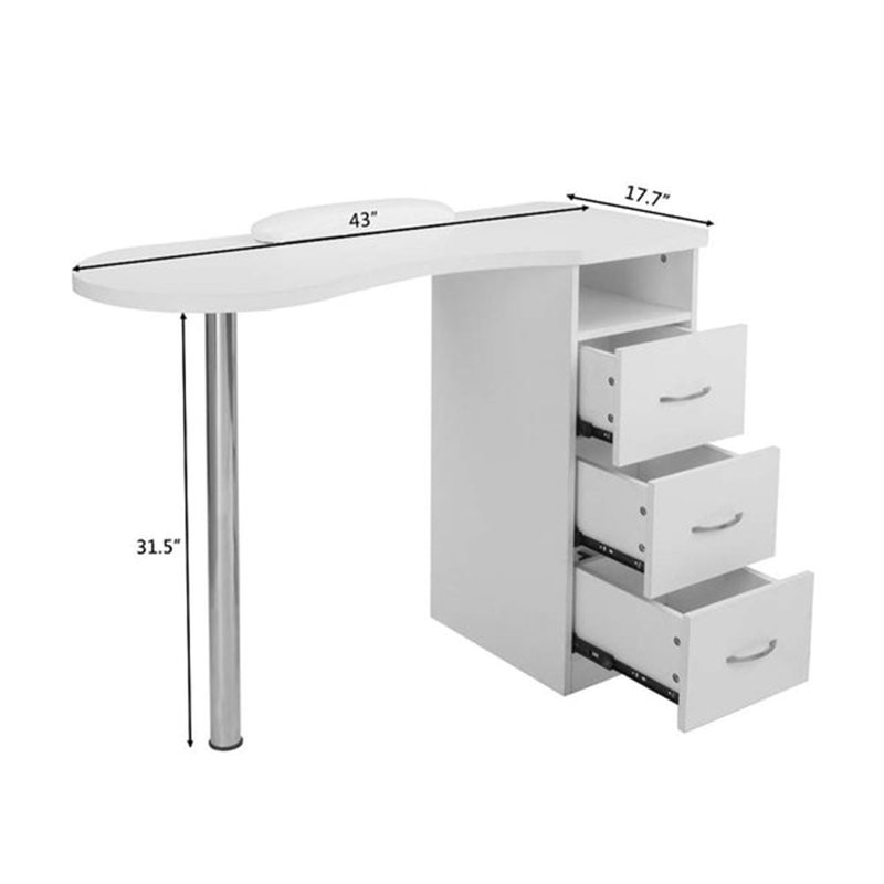 Table de manucure simple à pieds en acier inoxydable, Blanc
