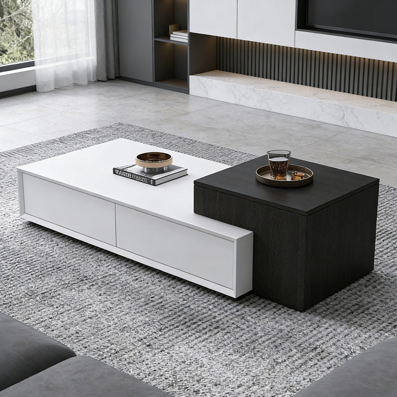 Ensemble de tables basses avec 4 tiroirs Simple Living, Blanc/Noir