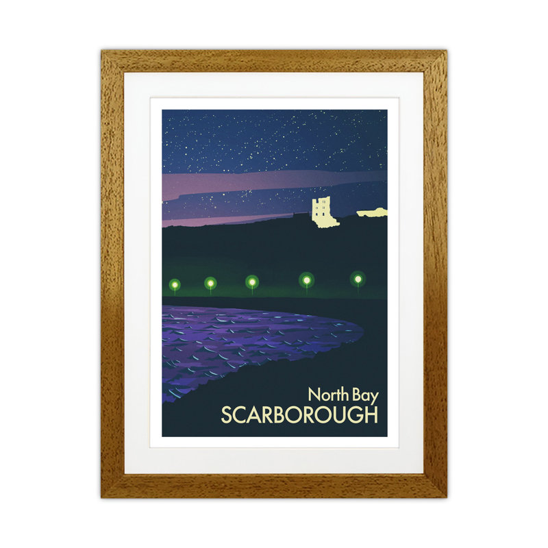 North Bay, Scarborough (Night) Portrait by Richard O'Neill - Print, 43.5cm H x 33.5cm W x 3cm D, Brown Framed