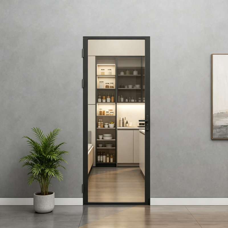 Porte intérieure vitrée Full-Lite 28" × 80", cadre en aluminium noir mat, porte à charnières pour garde-manger, 28"×80"