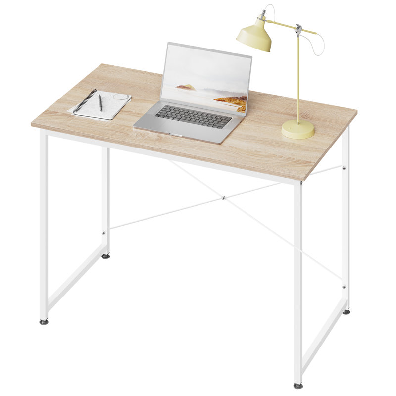 Iron Computer Desk, Light Woodlook/White