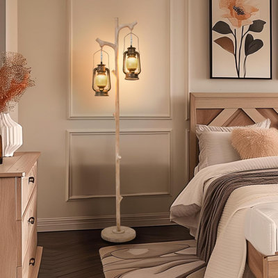 Lampe sur pied rétro de 68 po avec lanternes à intensité variable, conception de tronc d'arbre rustique, lampe sur pied de finition pour le salon, la chambre à coucher, le bureau, le décor de ferme