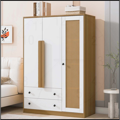 Charmante garde-robe en bois de rotin pour chambre à coucher avec options de rangement polyvalentes