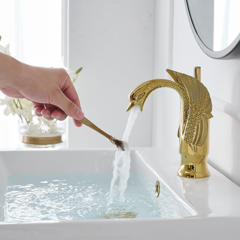 Robinet pour vasque de salle de bain monocorps et monocommande Swan, Doré