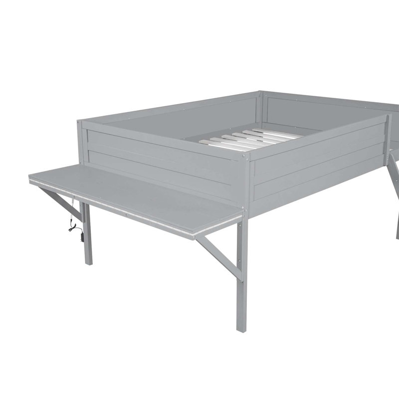 Lit mezzanine en bois avec bureau et DEL, Lit double
