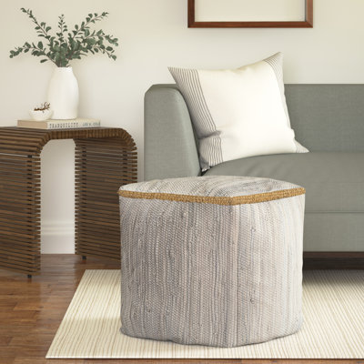 Dillon Transitional Jute Bordered Cotton Handmade Ottoman Pouf by Evette Rios