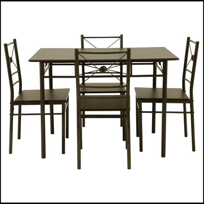 Ensemble de salle à manger rectangulaire en noyer et bronze foncé 5 pièces avec chaises ergonomiques pour plus de confort et de style