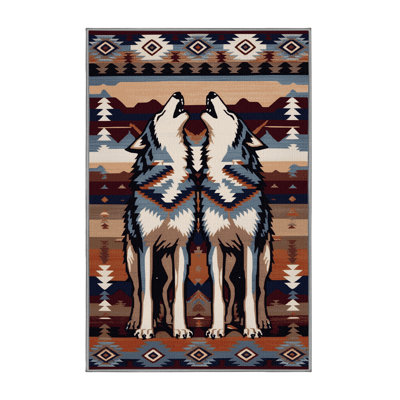 Washable Wolf Inspired Southwestern Area Rug