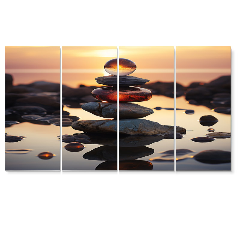Sunset River Rock Zen Canvas Wall Art Set