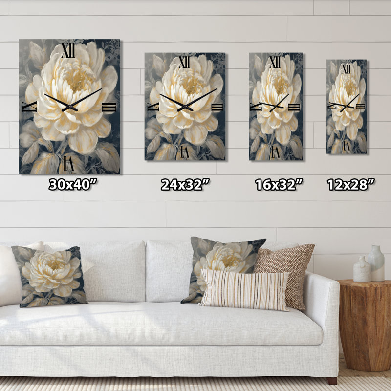 Jakeem - Horloge murale pivoine florale, H 32 po x l 16 po x P 1 po