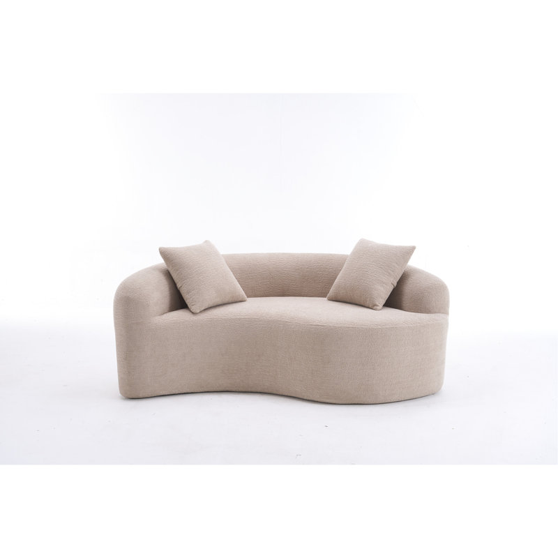 Canapé modulaire en chenille incurvé Ly - 042 S, beige, double profondeur 21,3 po et 26,8 po, sans assemblage, compact pour les petits espaces, capacité de 400 lb, L 66,9 po, avec coussins décoratifs, mousse à haute résilience, assise souple moyenne,