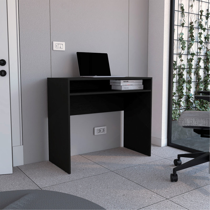 Stella 35" Wide Writing Desk  With Shelf, Black