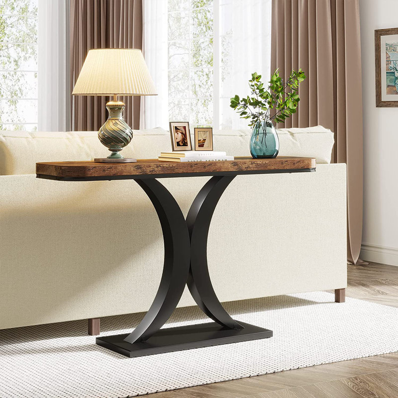 Evija 100cm Console Table, Black, Rustic Brown