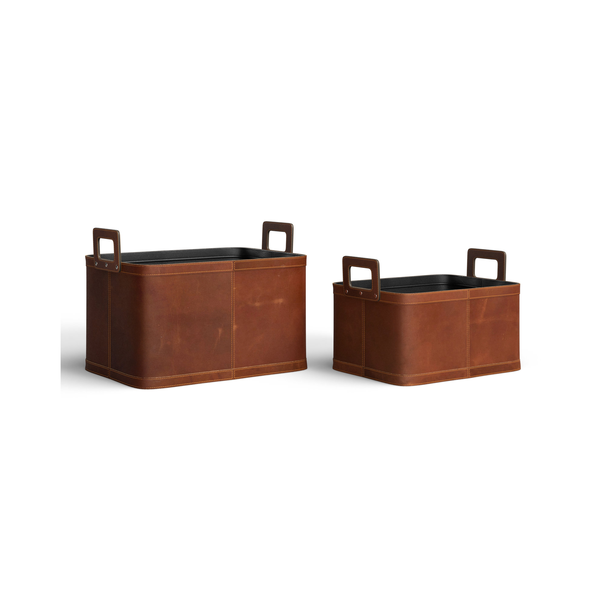 Handmade Leather Storage Baskets (Set of 2)