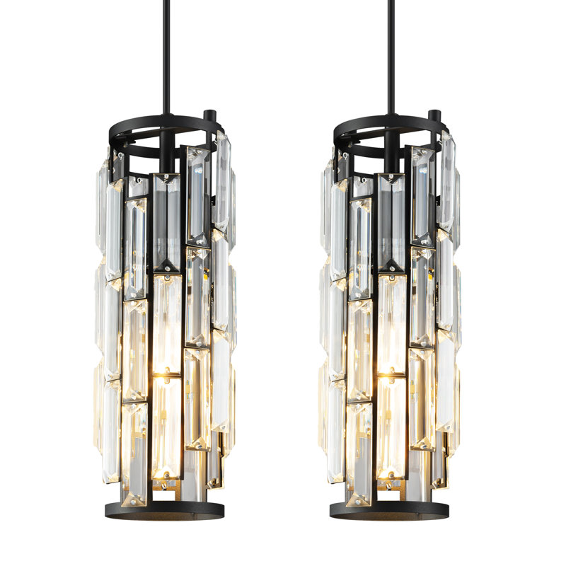 Lustre pour îlot de cuisine en cristal Taveyon, Noir mat, Deux lumières