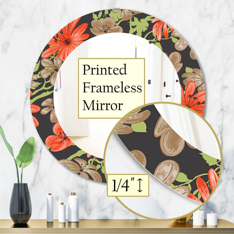 Miroir décoratif traditionnel avec fleurs et branches, H 31,5 po x l po
