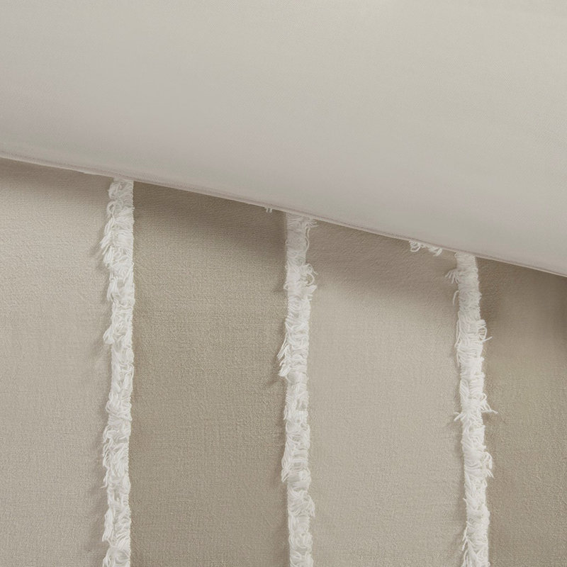 Ensemble de housse de couette en coton 3 pièces Gracie Mills Ara, Housse de couette double / grand, Ivoire rayé
